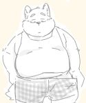 2023 anthro belly big_belly canid canine canis clothing domestic_dog fugashi4090 kemono male mammal overweight overweight_male shirt simple_background solo topwear underwear