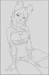 aabroskiaa african_wild_dog anthro bandage bottomwear breasts canid canine cape clothing female hooped_earrings jewelry mammal midriff sang:_the_desert_blade sang_(sang:_the_desert_blade) skirt solo