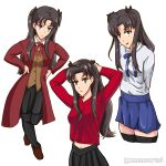  1girl absurdres brown_hair fate/grand_order fate/stay_night fate/zero fate_(series) green_eyes highres menezesarts1 miniskirt short_twintails skirt tohsaka_rin twintails 