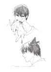  1boy animal_ears black_sclera blood colored_sclera commentary fushiguro_touji jujutsu_kaisen looking_at_viewer male_focus mouth_hold natsu_(rodysanp) portrait rabbit scar scar_on_face scar_on_mouth short_hair sketch solo symbol-only_commentary wolf_ears 