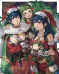  1boy 2girls abinosu0903 bare_shoulders blue_hair blunt_bangs brown_gloves brown_pantyhose byleth_(female)_(fire_emblem) byleth_(female)_(frosty_professor)_(fire_emblem) byleth_(fire_emblem) byleth_(male)_(fire_emblem) byleth_(male)_(frosty_professor)_(fire_emblem) character_doll claude_von_riegan closed_mouth commentary detached_collar detached_sleeves dimitri_alexandre_blaiddyd doll edelgard_von_hresvelg fire_emblem fire_emblem:_three_houses fire_emblem_heroes floating_hair fur-trimmed_gloves fur-trimmed_headwear fur-trimmed_sleeves fur_trim gloves green_eyes green_hair hair_between_eyes hair_ornament hand_on_another&#039;s_shoulder hat highres holding holding_doll long_hair long_sleeves looking_at_another multiple_girls official_alternate_costume open_mouth pantyhose pointy_ears purple_eyes red_headwear sack santa_costume santa_hat short_hair smile sothis_(fire_emblem) sothis_(winter)_(fire_emblem) symbol-only_commentary twintails very_long_hair white_gloves 