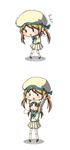  =_= big_head brown_hair error_musume girl_holding_a_cat_(kantai_collection) hat highres kantai_collection long_hair low_twintails open_mouth shino_(ponjiyuusu) shoshinsha_mark skirt smile solo twintails 
