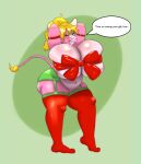 anthro big_breasts big_butt blonde_hair blue_eyes bovid bovine bow_ribbon breast_squish breasts butt cattle christmas christmas_clothing clothing female hair hands_behind_head hi_res holidays huge_breasts legwear looking_at_viewer mammal olibur one_eye_closed paprika_(olibur) ribbons smile smiling_at_viewer solo speech_bubble squish stockings suggestive tail thick_thighs wink winking_at_viewer