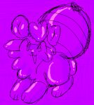 animate_inanimate balls big_balls canid canine feral genitals h3llvixn inflatable living_inflatable low_res male mammal purple_background purple_theme raccoon_dog simple_background sketch solo tanuki