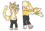 anthro big_butt big_tail butt clothing crotch_tuft domestic_cat felid feline feline_threat felis fluffy fur girly green_eyes hi_res legwear male mammal orange_body orange_fur pawpads paws smile solo tail thigh_highs tuft wide_hips