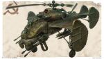  aircraft autocannon cannon fictional_aircraft flying hammer_and_sickle helicopter highres michal_kus missile_pod no_humans original rocket rotor soviet vehicle_focus 