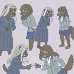 angry anthro badger clothed clothing duo ekaki510 eye_contact female gulonine honey_badger looking_at_another mammal mustelid musteline rock_paper_scissors school_uniform uniform wolverine