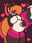 &lt;3 absurd_res anthro big_breasts big_ears big_tail breasts brown_body brown_fur canid canine caramelthegoat female fox fur genitals hair hair_over_eye hand_on_stomach hi_res humanoid_genitalia humanoid_pussy long_hair looking_at_viewer mammal nipples nude one_eye_closed one_eye_obstructed orange_body orange_fur pregnant pregnant_female purple_body purple_eyes purple_fur pussy red_fox simple_background solo tail waffles_(caramelthegoat) white_body white_fur wide_hips wink