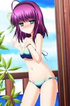  absurdres angel_beats! bad_id bad_pixiv_id bikini breasts covered_nipples green_eyes hairband highres medium_breasts p_mayuhime purple_hair short_hair solo swimsuit yuri_(angel_beats!) 