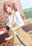  1girl brown_eyes brown_hair gardening kawai_fuguri long_hair sakai_natsuki tamatama0721 
