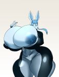 2021 :3 absurd_res anthro areola big_breasts biped blue_areola blue_body blue_eyes blue_hair blue_nipples bodysuit bokcutter breasts clothing eeveelution female generation_4_pokemon glaceon hair hi_res huge_breasts hyper hyper_breasts nintendo nipples pokemon pokemon_(species) pokemorph simple_background skinsuit smile solo thick_thighs tight_clothing