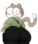 anthro big_butt blush bottomwear butt clothing dipstick_tail domestic_cat elchilenito felid feline felis hi_res looking_at_viewer looking_back lucas_(elchilenito) male mammal markings multicolored_body pants solo sweater tail tail_markings thick_thighs topwear two_tone_body