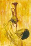  1boy artworksmil dark-skinned_male dark_skin instrument music original painting_(medium) playing_instrument realistic solo traditional_media trumpet watercolor_(medium) 