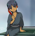  bath_yukata inazuma_eleven_(series) inazuma_eleven_go japanese_clothes kimono looking_at_viewer male_focus mizuhara_aki paddle shuu_(inazuma_eleven) sitting smile solo table_tennis table_tennis_paddle yukata 