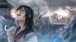  black_eyes black_hair clouds original rain seifuku senni sky tears umbrella 