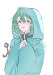  1other androgynous black_shirt blue_jacket commentary_request green_eyes green_hair hair_between_eyes hands_up highres hood hood_up hooded_jacket jacket len&#039;en long_sleeves open_mouth other_focus shirt shitodo_aoji short_hair sketch solo upper_body yoni. 