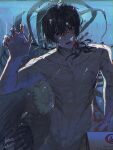 1boy air_bubble blood bubble claw_mark claws hand_up highres limbus_company merman monster_boy open_mouth project_moon satome_setsuko sharp_teeth smile solo teeth tentacles topless_male underwater yi_sang_(project_moon) 