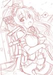  :d breasts hair_intakes hair_ornament heart kantai_collection large_breasts long_hair monochrome okitakung open_mouth petals sketch smile solo spoken_heart yamato_(kantai_collection) 