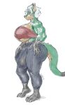 2024 anthro balls big_balls big_breasts big_butt big_penis black_nose bottomwear breasts bulge butt canid canine clothed clothing detailed_bulge dipstick_ears dipstick_tail facial_markings fox genitals gloves_(marking) green_body green_eyes gynomorph hair hand_on_hip hand_on_penis head_markings hi_res huge_breasts huge_penis humanoid_genitalia humanoid_penis intersex jin_(jindragowolf) jindragowolf leg_markings looking_at_viewer male_(lore) mammal markings multicolored_body multicolored_ears muscular muscular_intersex pants penis scalie side_view signature simple_background smile socks_(marking) solo standing tail tail_markings thick_thighs topwear tube_top under_boob white_background white_hair yoga_pants