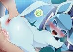 anus ass_up blush bodily_fluids butt dagasi eeveelution female fur generation_4_pokemon genital_fluids genitals glaceon hi_res human male male/female mammal nintendo pokemon pokemon_(species) pussy_juice smile