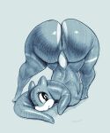 alien ass_up back_muscles big_butt blue_body butt eyelashes girly grey_background head_tentacle horn huge_butt hyper hyper_butt looking_at_viewer male puwa simple_background sketchy smile solo sqoon wide_hips