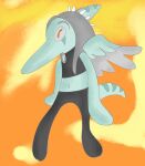 2023 amber_eyes anthro bold_and_brash_(meme) clothing crop_top digital_drawing_(artwork) digital_media_(artwork) dinosaur dominismortis fang_(gvh) feathered_wings feathers female goodbye_volcano_high grey_body grey_scales hair halter_top hi_res long_hair long_snout meme midriff navel pterodactylus pterosaur reptile scales scalie shirt short_tail silver_hair simple_background snout solo spongebob_memes tail topwear wings