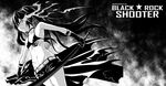  bikini_top black_hair black_rock_shooter dream_of_abell kuroi_mato monochrome shorts sword twintails weapon 