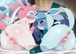 anus ass_up blush bodily_fluids butt dagasi eeveelution female fur generation_4_pokemon generation_6_pokemon genital_fluids genitals glaceon hi_res human male male/female mammal nintendo pokemon pokemon_(species) pussy_juice smile sylveon