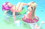  ball beachball bikini blonde_hair blue_eyes fish innertube konaa little_busters! long_hair multiple_girls noumi_kudryavka ocean purple_hair saigusa_haruka side_ponytail swimsuit water 