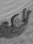 anthro beach big_butt butt crocodile crocodilian crocodylid food_on_body food_on_butt greyscale hi_res icing lucas_rodgers_(dump_lings_png) lying male monochrome on_front reptile scalie solo unknown_artist