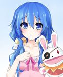 bad_id bad_pixiv_id blue_eyes blue_hair bunny date_a_live eyepatch gradient gradient_background hair_bobbles hair_ornament hand_puppet looking_at_viewer open_mouth puppet qiuzhi_huiyi solo stuffed_animal stuffed_bunny stuffed_toy swimsuit yoshino_(date_a_live) yoshinon 