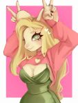 big_breasts blush breasts clothed clothing digital_media_(artwork) dress female fur hair hi_res huge_breasts jewelry long_hair looking_at_viewer mammal mouse mouse_ears murid murine nowewemori rodent simple_background smile solo topwear