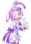  choker cure_sword dokidoki!_precure earrings eyelashes hair_ornament jewelry kenzaki_makoto magical_girl one_eye_closed open_mouth ponytail precure purple_choker purple_eyes purple_hair purple_skirt ribbon side_ponytail skirt solo soshina_nohito spade_(shape) spade_hair_ornament thighhighs 