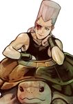  blue_eyes chounorin coco_jumbo eyepatch grey_hair jean_pierre_polnareff jojo_no_kimyou_na_bouken male_focus scar turtle vento_aureo 