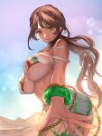  1girl absurdres andromeda_(fate) bare_shoulders breasts brown_hair dark-skinned_female dark_skin fate/grand_order fate_(series) green_eyes highres large_breasts long_hair looking_at_viewer open_mouth ri-ko smile solo thighs 