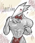 anthro avian bird blush bulge deltarune hi_res male muscular muscular_male pecs solo solo_focus swatchling terato touching_chest undertale_(series)