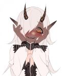 2020 2_horns blush brown_body brown_eyes brown_skin bust_portrait clothed clothing digital_media_(artwork) elf female freckles frilly frilly_clothing frilly_sleeves frilly_topwear hair hi_res horn horned_humanoid humanoid humanoid_pointy_ears long_hair looking_at_viewer open_mouth open_smile pink_bow portrait rofortyseven simple_background smile solo tan_hair topwear white_background