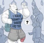 absurd_res anthro bear bottomwear canid canine citrusification clothing genitals hi_res male mammal penis penis_through_leghole poking_out polar_bear public public_exposure public_transportation shorts ursine