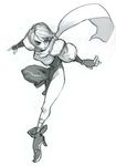  alex_ahad asymmetrical_legwear bodysuit fingerless_gloves full_body gloves hattori_hanzo_uruka high_heels highres monochrome ninja puffy_sleeves scarf short_hair sketch tabi yatagarasu_(game) 