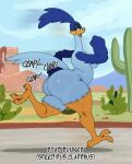 3_toes anthro ass_clapping avian bedroom_eyes big_butt bird breasts butt cactus crossgender cuculiform desert feet female hi_res looney_tunes mtf_crossgender narrowed_eyes new_world_ground_cuckoo onomatopoeia plant road_runner_(looney_tunes) roadrunner running seductive side_boob solo sound_effects sssonic2 talons text toes warner_brothers