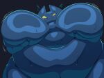 absurd_res alien alien_humanoid anthro belly belly_overhang belly_rolls big_belly big_breasts blue_body blue_skin bodily_fluids breast_grab breast_jiggle breast_squish breasts chubby_cheeks deep_navel female glistening glistening_body hand_on_breast hi_res huge_breasts huge_thighs humanoid jiggling morbidly_obese morbidly_obese_anthro morbidly_obese_female mouthless navel obese obese_anthro obese_female overweight overweight_anthro overweight_female s-lim_(yosioka_san) simple_background solo squish sweat sweatdrop thick_thighs yellow_eyes yosioka_san