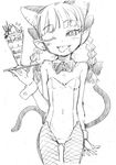  animal_ears bow bowtie braid cat_ears cat_tail fang fishnet_pantyhose fishnets food food_on_face greyscale ice_cream image_sample kaenbyou_rin kittysuit leotard monochrome multiple_tails nametake one_eye_closed open_mouth pantyhose parfait pocky sketch solo sundae tail touhou tray tumblr_sample twin_braids wrist_cuffs 