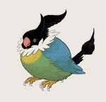  animal animal_focus bird chatot closed_mouth full_body grey_background half-closed_eyes inkoinko7 looking_at_viewer multicolored_feathers pokemon pokemon_(creature) realistic simple_background solo 
