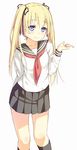  :3 blonde_hair blue_eyes long_hair original peragura pointing school_uniform serafuku simple_background smile solo twintails white_background 