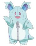  1girl claws fangs full_body hand_up looking_at_viewer mascot_costume nidothing official_art pokemon pokemon_(anime) pokemon_horizons solo standing transparent_background zipper zipper_pull_tab 