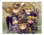  &gt;_o 5boys armor arrow_(projectile) beard black_hair border bow_(weapon) chibi chibi_only chinese_armor chinese_clothes chouun dated drawing_bow facial_hair full_body glint grey_background grey_eyes grimace grin guan_yu holding holding_bow_(weapon) holding_polearm holding_weapon huang_zhong jitome kotorai long_beard long_hair ma_chao male_focus multiple_boys mustache no_nose old old_man one_eye_closed polearm ponytail shin_sangoku_musou signature smile weapon white_border white_facial_hair zhao_yun 