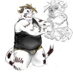 anthro belly bulge chibi clothing eyewear felid glasses licho_(tas) lifewonders male mammal overweight pantherine popcornduck2 shirt solo speedo swimwear tank_top tiger tokyo_afterschool_summoners topwear