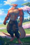 anthro bottomwear clothing dragon european_mythology field hi_res male muscular muscular_anthro muscular_male mythological_creature mythological_scalie mythology pants pecs scalie sipuha solo torn_bottomwear torn_clothing torn_pants western_dragon