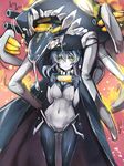  :i bodysuit breasts cape corn covered_navel eating gloves highres kantai_collection medium_breasts monster pale_skin saliva shinkaisei-kan silver_hair solo taishi_(picchiridou) tongue wo-class_aircraft_carrier yellow_eyes 