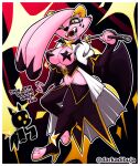 absurd_res anthro bat_wings bodily_fluids cosplay darkadibuja drooling female gushing_over_magical_girls hi_res horn lagomorph leporid long_ears magia_beiser mahou_shoujo_ni_akogarete mammal membrane_(anatomy) membranous_wings pink_body rabbit riding_crop saliva solo venalita whip wings